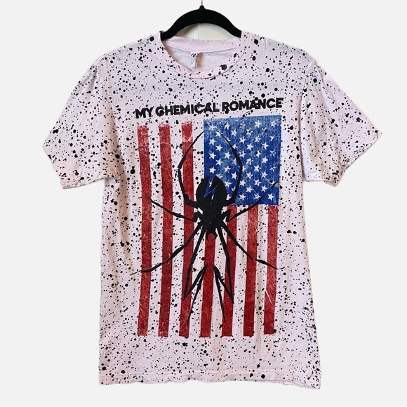 My Chemical Romance American Flag Light Pink Paint Splitter Optima Shirt Small - Picture 1 of 10
